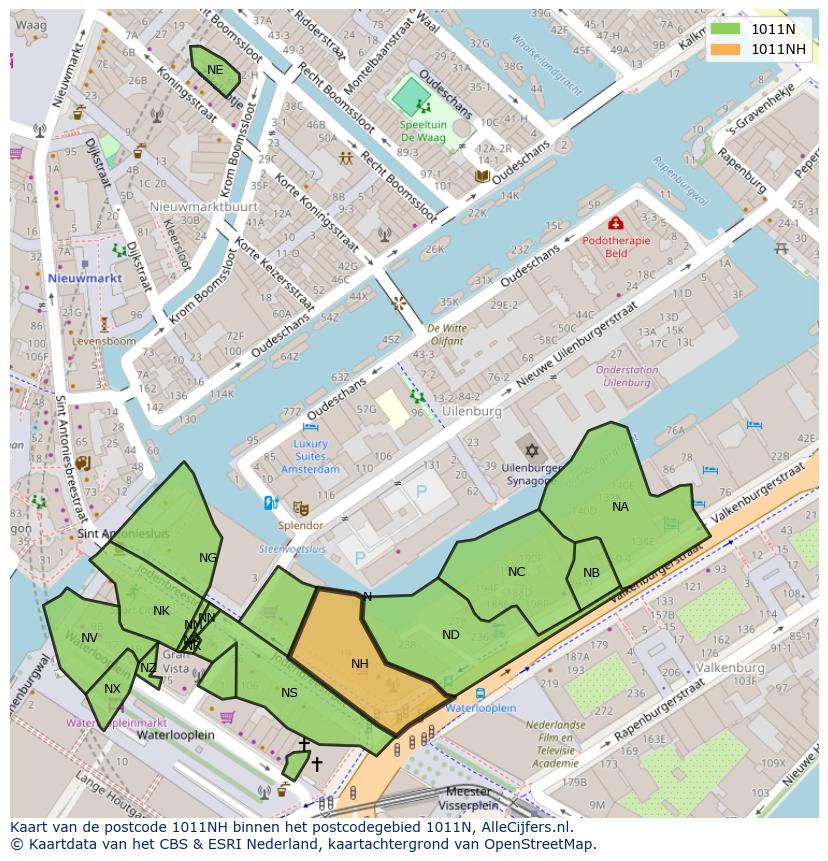 Afbeelding van het postcodegebied 1011 NH op de kaart.