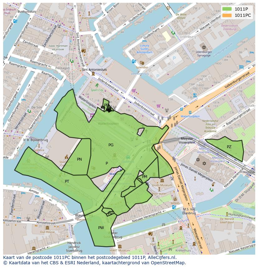 Afbeelding van het postcodegebied 1011 PC op de kaart.