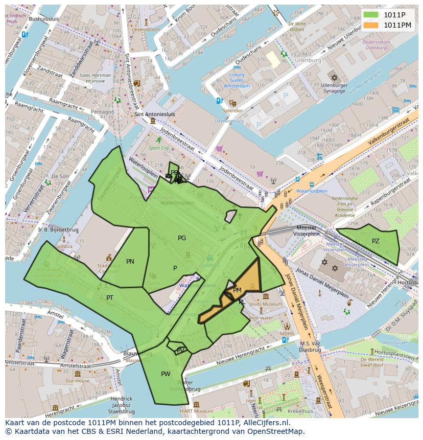 Afbeelding van het postcodegebied 1011 PM op de kaart.