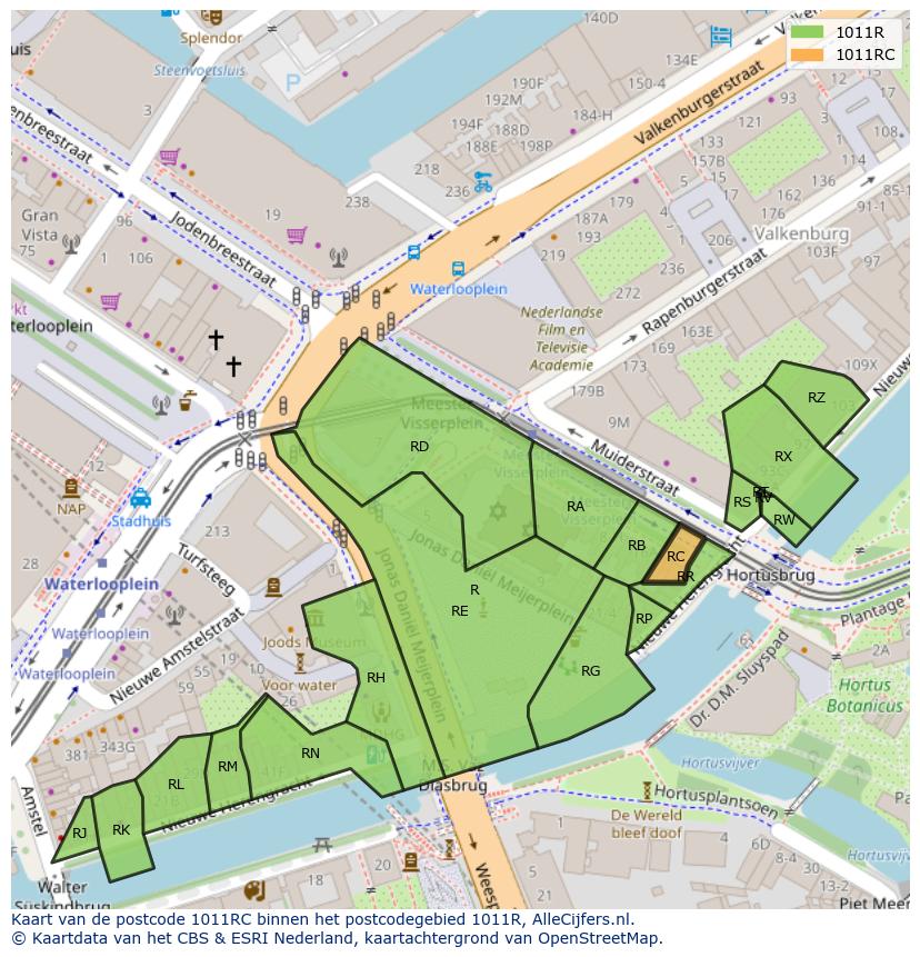 Afbeelding van het postcodegebied 1011 RC op de kaart.