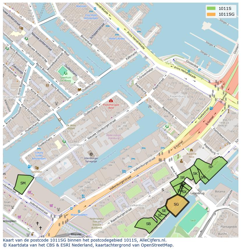 Afbeelding van het postcodegebied 1011 SG op de kaart.
