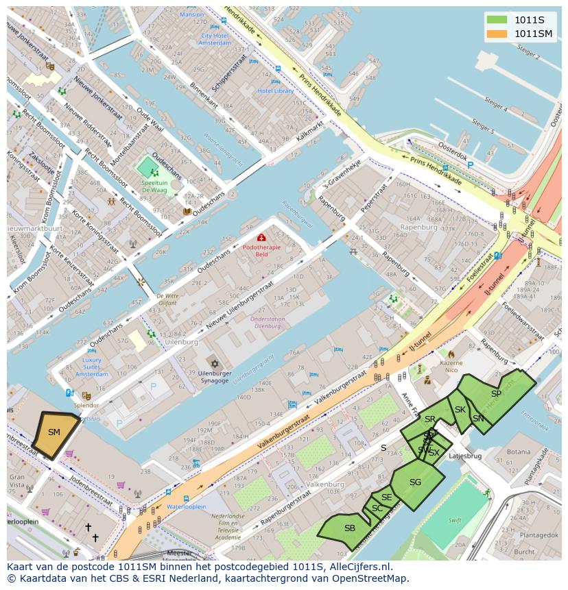 Afbeelding van het postcodegebied 1011 SM op de kaart.