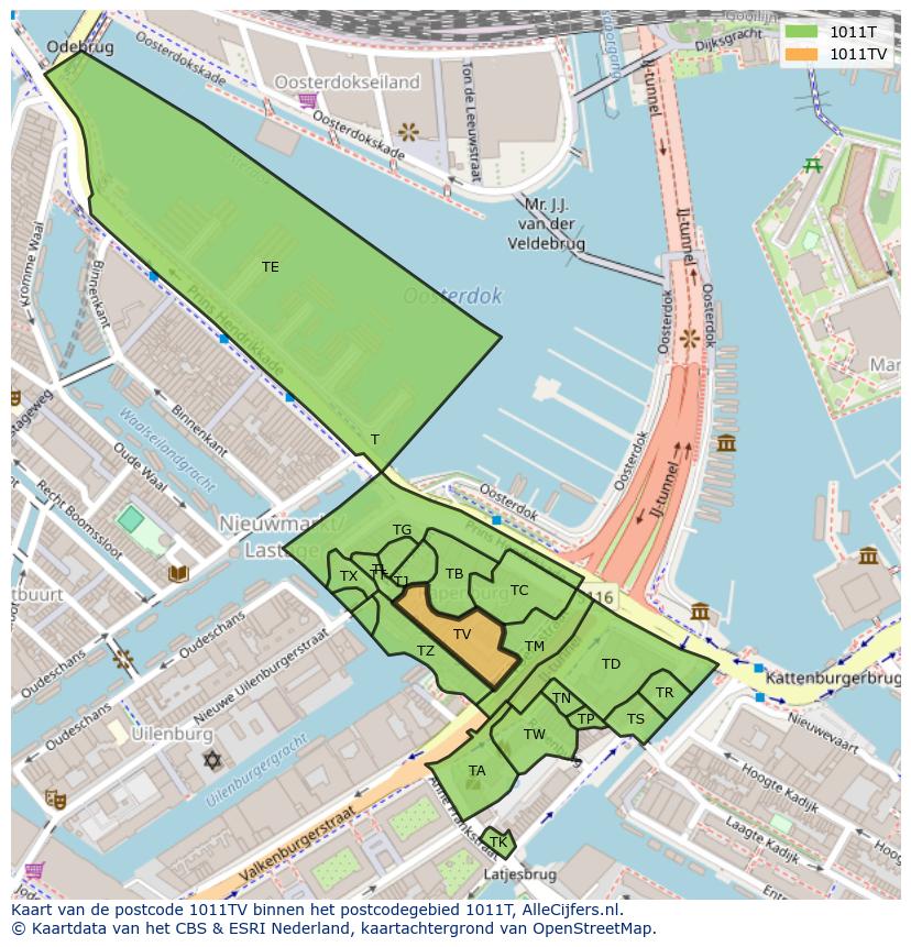 Afbeelding van het postcodegebied 1011 TV op de kaart.