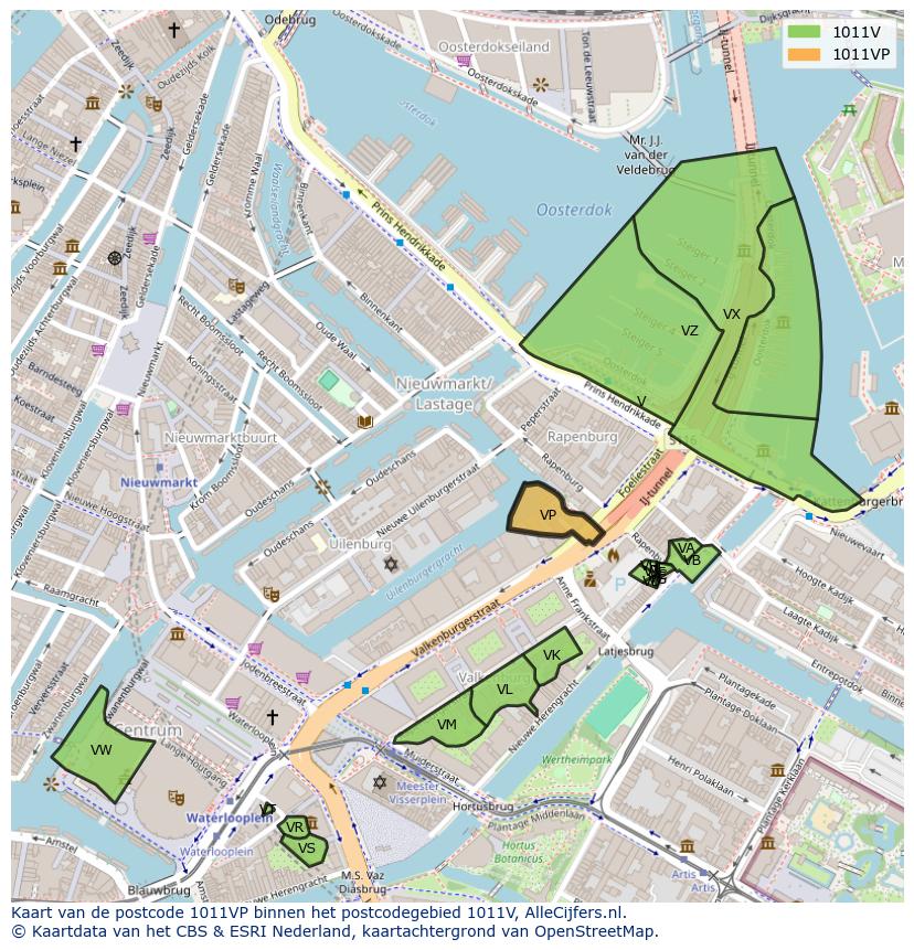 Afbeelding van het postcodegebied 1011 VP op de kaart.