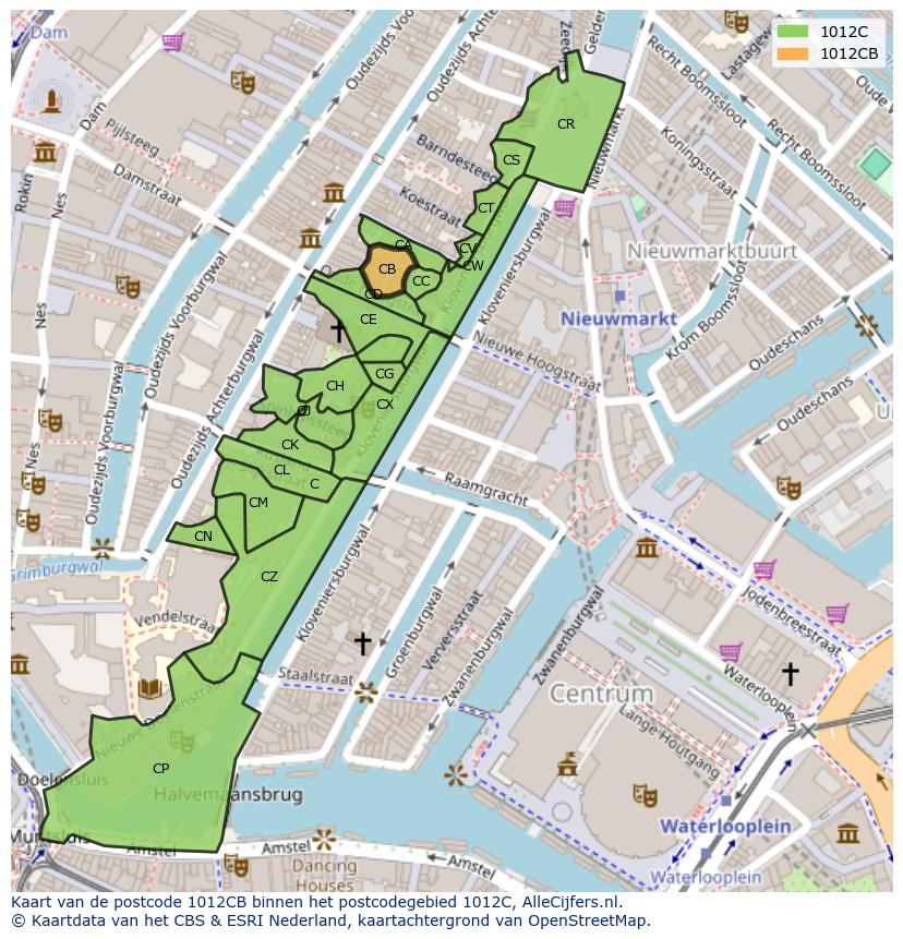 Afbeelding van het postcodegebied 1012 CB op de kaart.