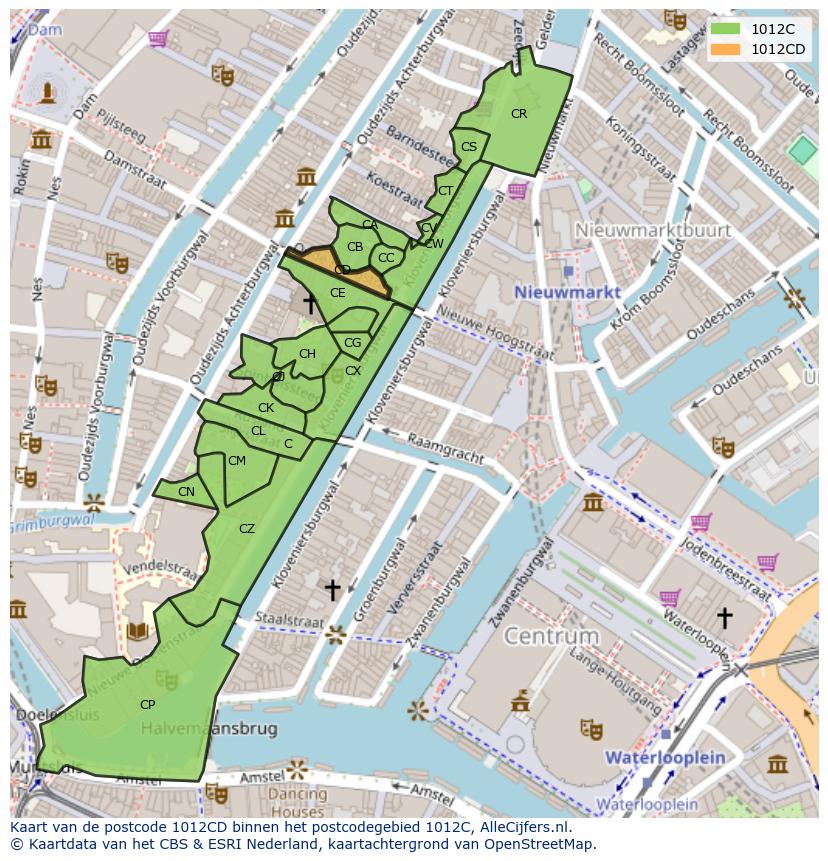 Afbeelding van het postcodegebied 1012 CD op de kaart.