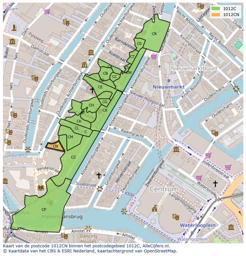 Afbeelding van het postcodegebied 1012 CN op de kaart.