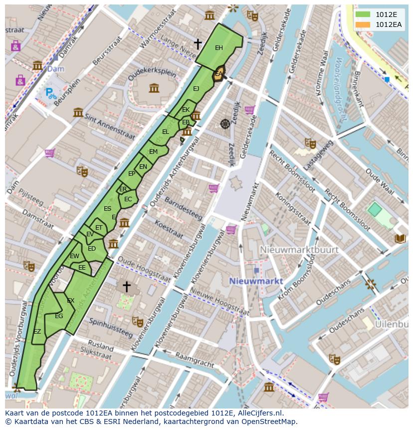 Afbeelding van het postcodegebied 1012 EA op de kaart.