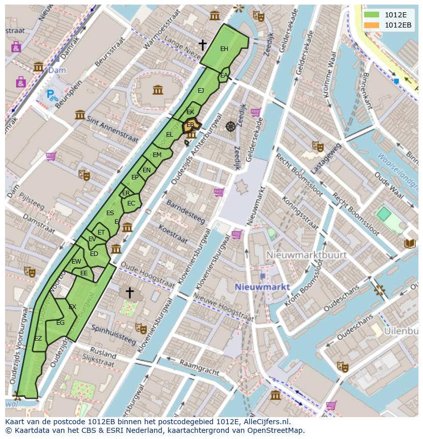 Afbeelding van het postcodegebied 1012 EB op de kaart.