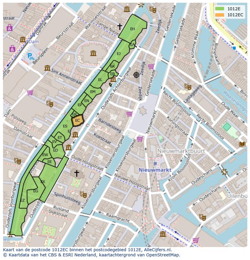 Afbeelding van het postcodegebied 1012 EC op de kaart.