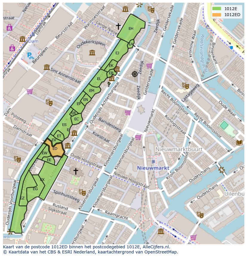 Afbeelding van het postcodegebied 1012 ED op de kaart.