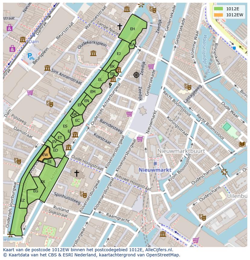 Afbeelding van het postcodegebied 1012 EW op de kaart.