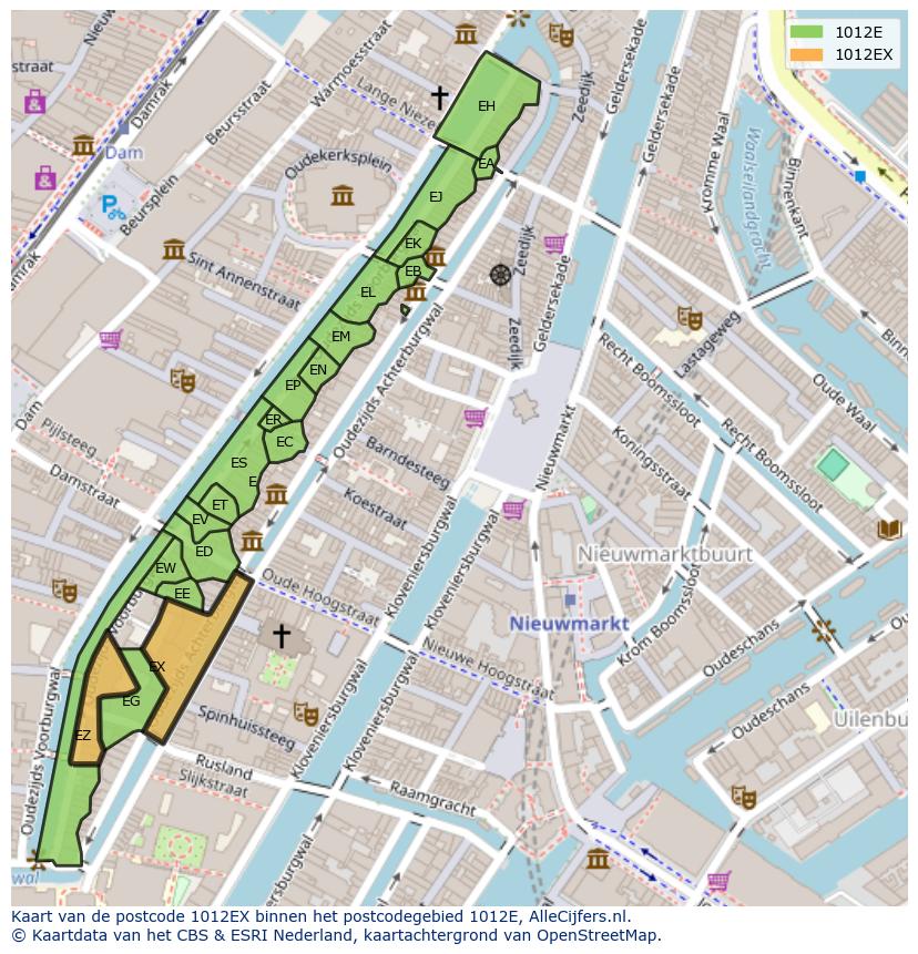 Afbeelding van het postcodegebied 1012 EX op de kaart.