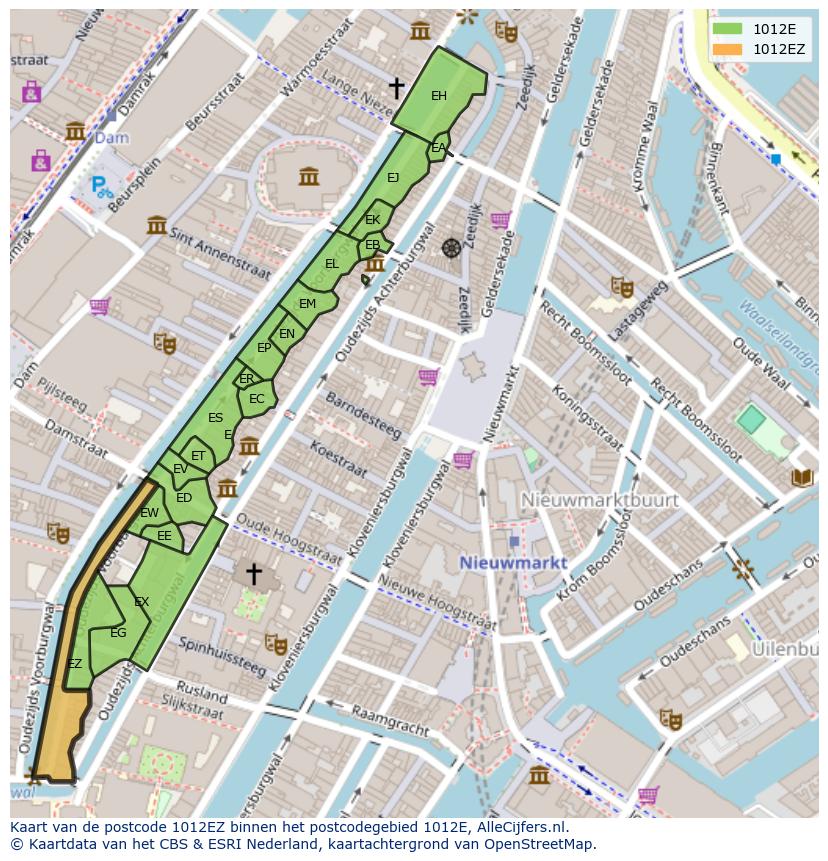 Afbeelding van het postcodegebied 1012 EZ op de kaart.
