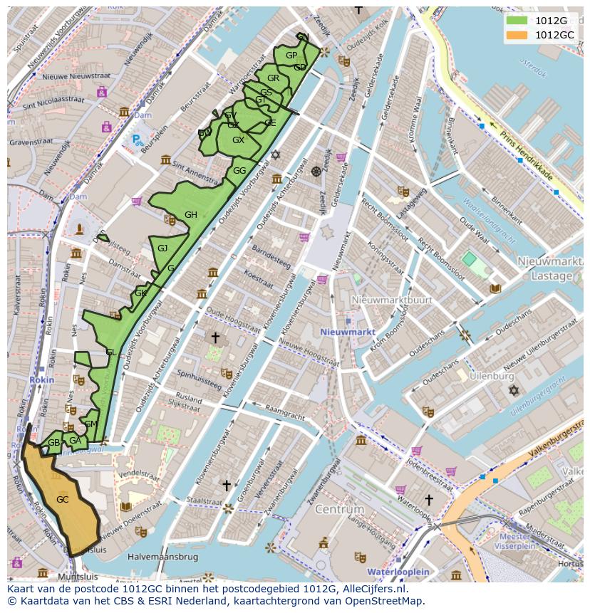 Afbeelding van het postcodegebied 1012 GC op de kaart.