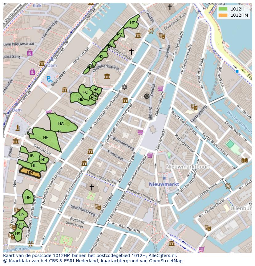 Afbeelding van het postcodegebied 1012 HM op de kaart.
