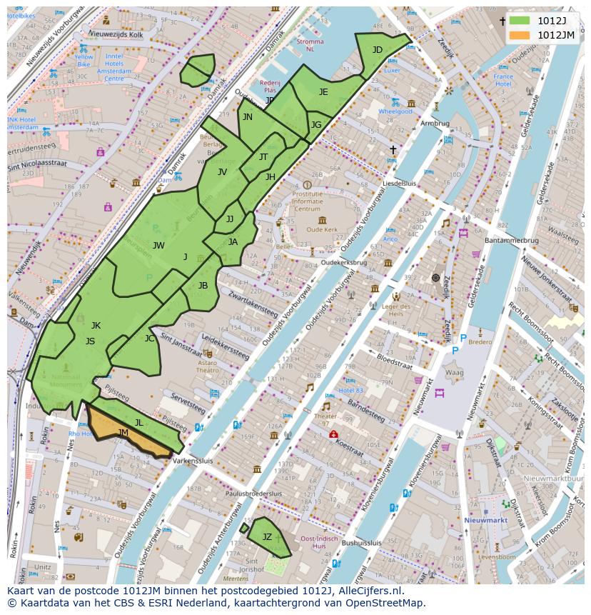 Afbeelding van het postcodegebied 1012 JM op de kaart.