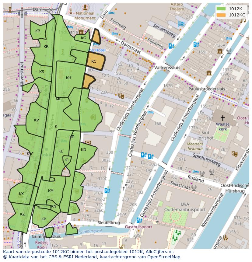 Afbeelding van het postcodegebied 1012 KC op de kaart.