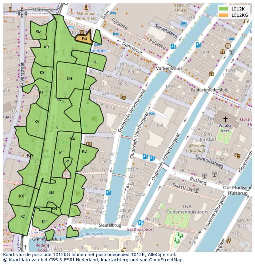 Afbeelding van het postcodegebied 1012 KG op de kaart.