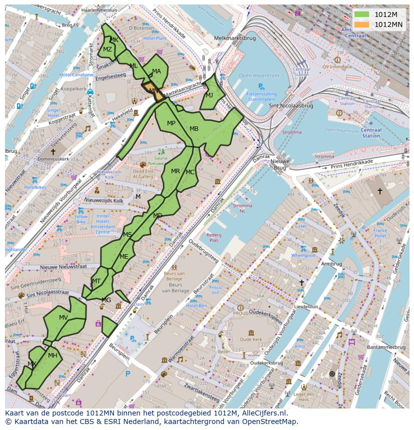 Afbeelding van het postcodegebied 1012 MN op de kaart.