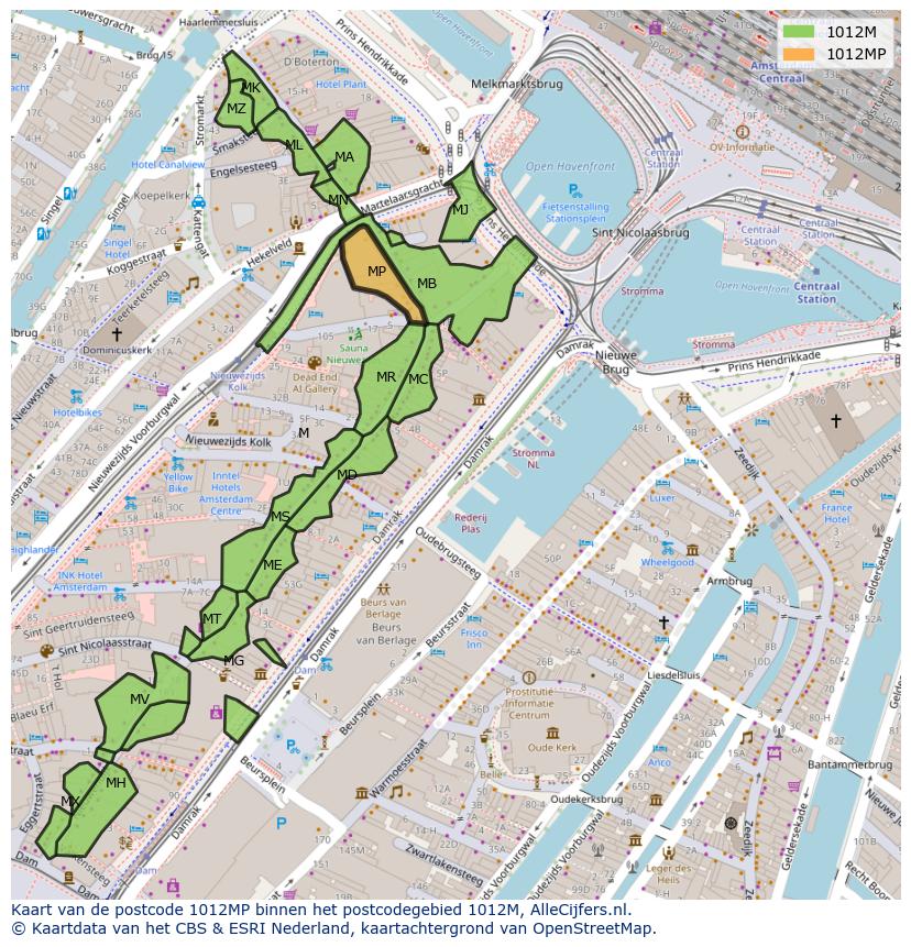 Afbeelding van het postcodegebied 1012 MP op de kaart.