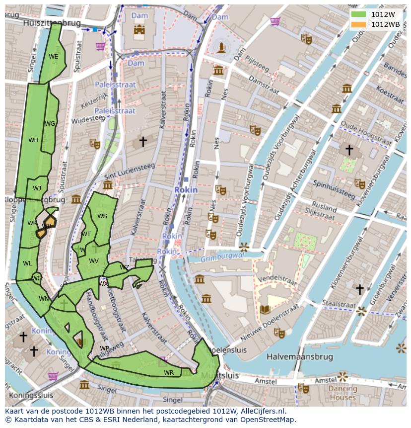 Afbeelding van het postcodegebied 1012 WB op de kaart.