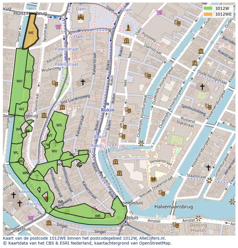 Afbeelding van het postcodegebied 1012 WE op de kaart.