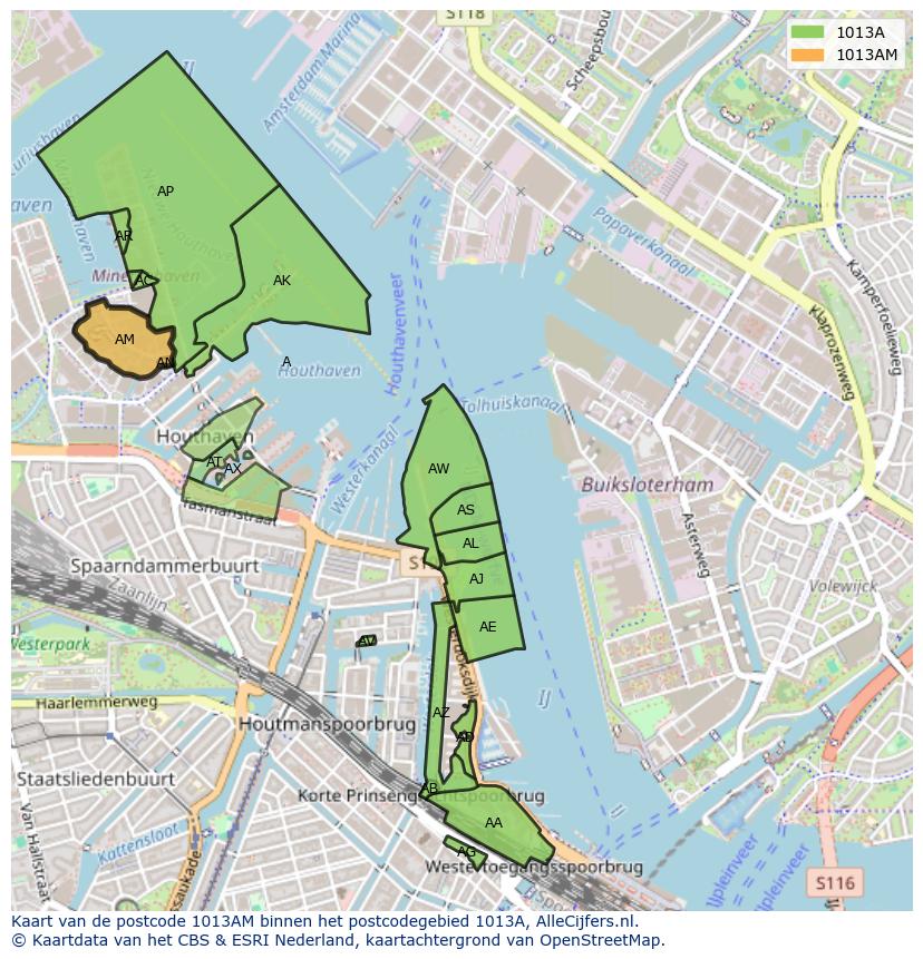 Afbeelding van het postcodegebied 1013 AM op de kaart.