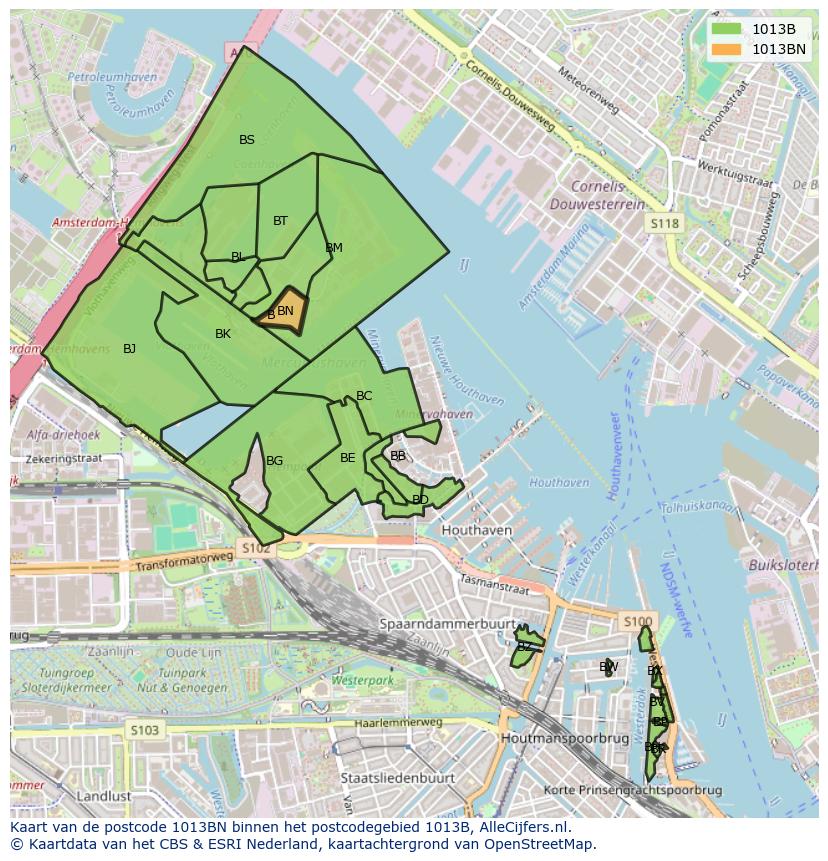 Afbeelding van het postcodegebied 1013 BN op de kaart.