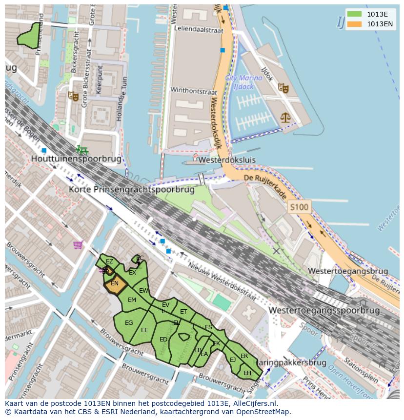 Afbeelding van het postcodegebied 1013 EN op de kaart.