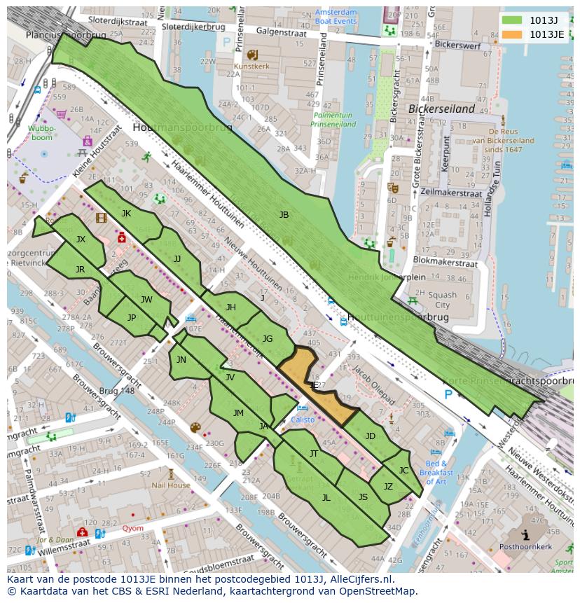 Afbeelding van het postcodegebied 1013 JE op de kaart.
