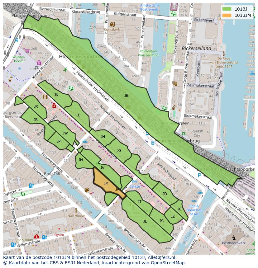 Afbeelding van het postcodegebied 1013 JM op de kaart.