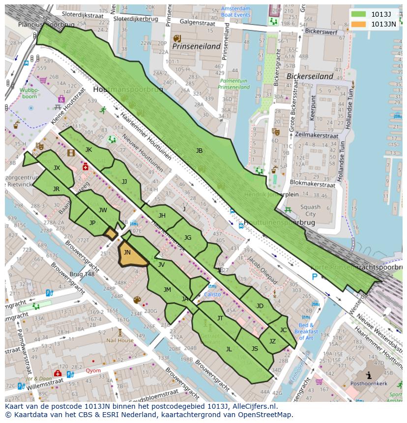Afbeelding van het postcodegebied 1013 JN op de kaart.