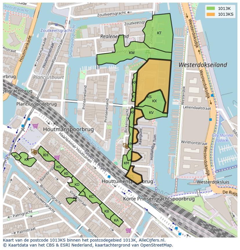Afbeelding van het postcodegebied 1013 KS op de kaart.