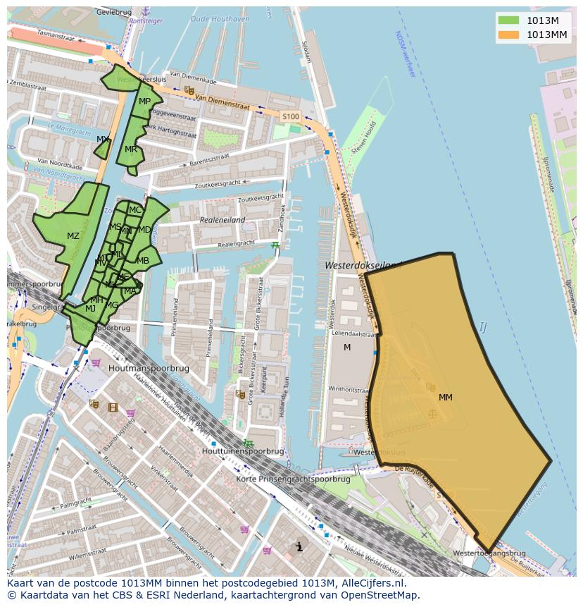 Afbeelding van het postcodegebied 1013 MM op de kaart.