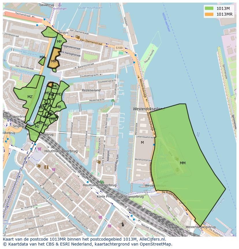 Afbeelding van het postcodegebied 1013 MR op de kaart.