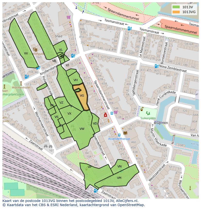 Afbeelding van het postcodegebied 1013 VG op de kaart.