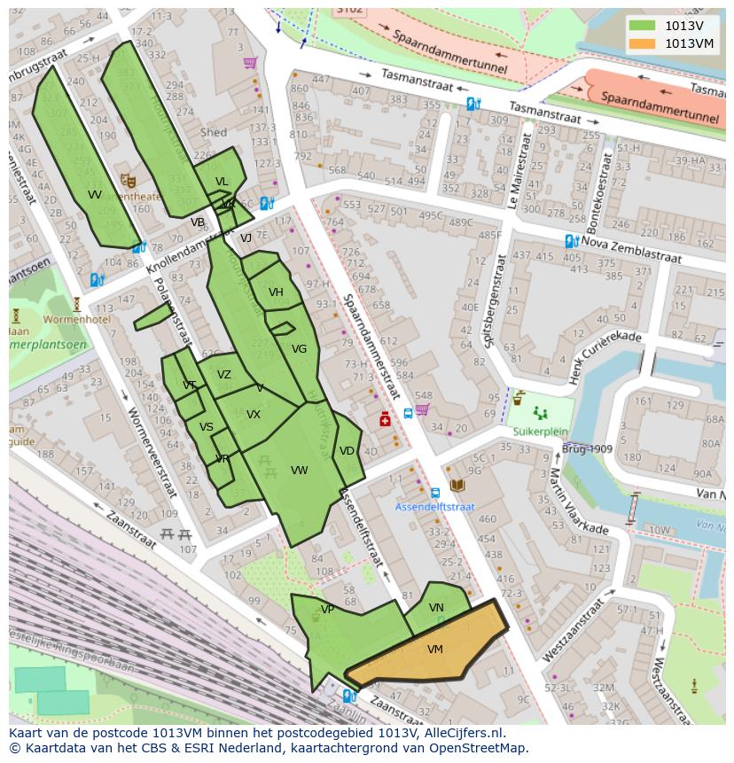 Afbeelding van het postcodegebied 1013 VM op de kaart.
