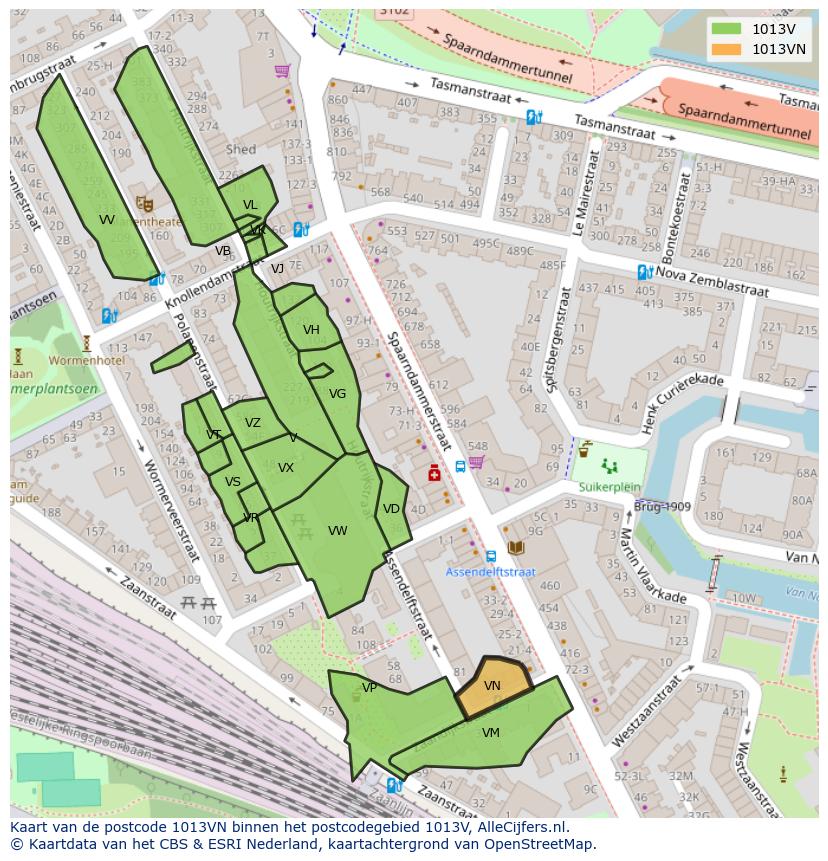 Afbeelding van het postcodegebied 1013 VN op de kaart.