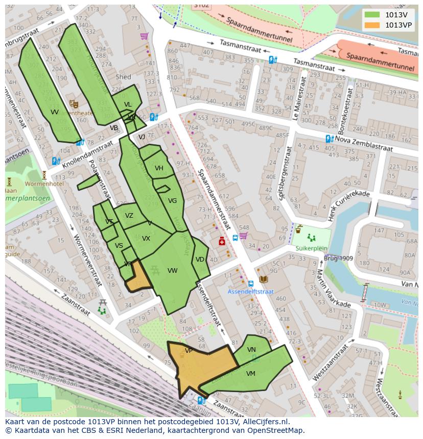 Afbeelding van het postcodegebied 1013 VP op de kaart.