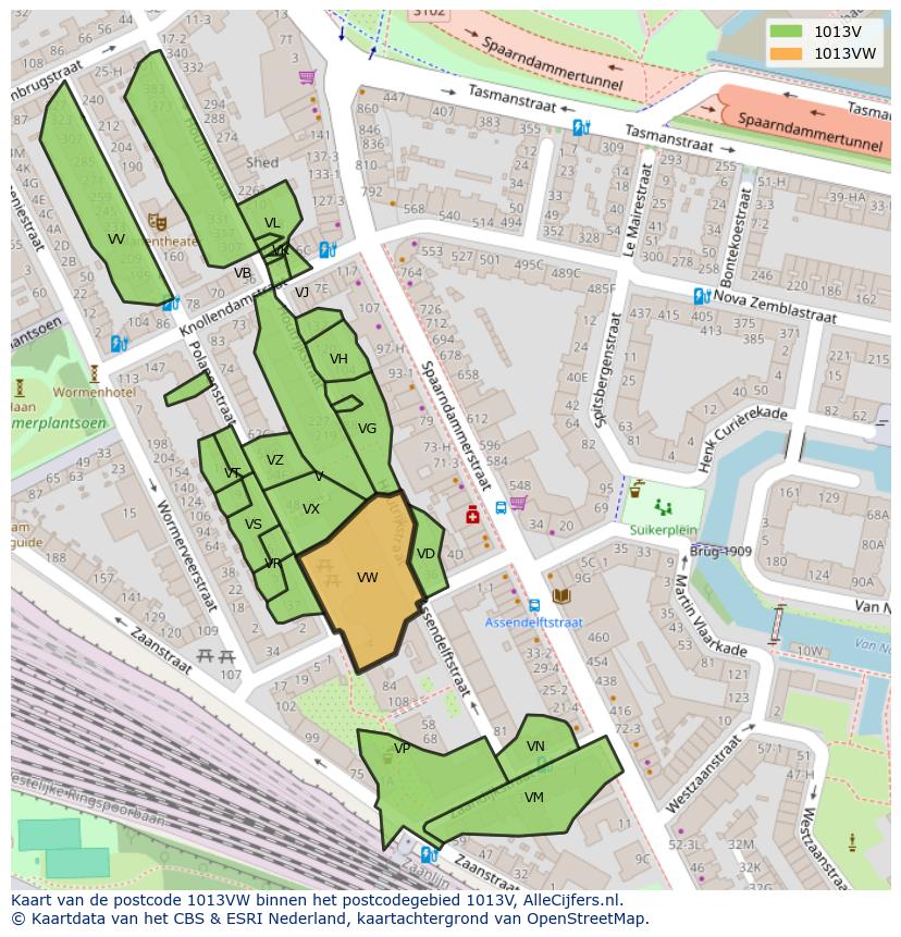Afbeelding van het postcodegebied 1013 VW op de kaart.