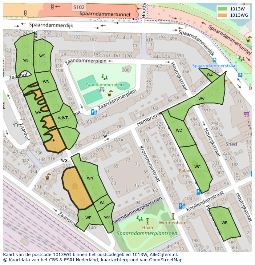 Afbeelding van het postcodegebied 1013 WG op de kaart.