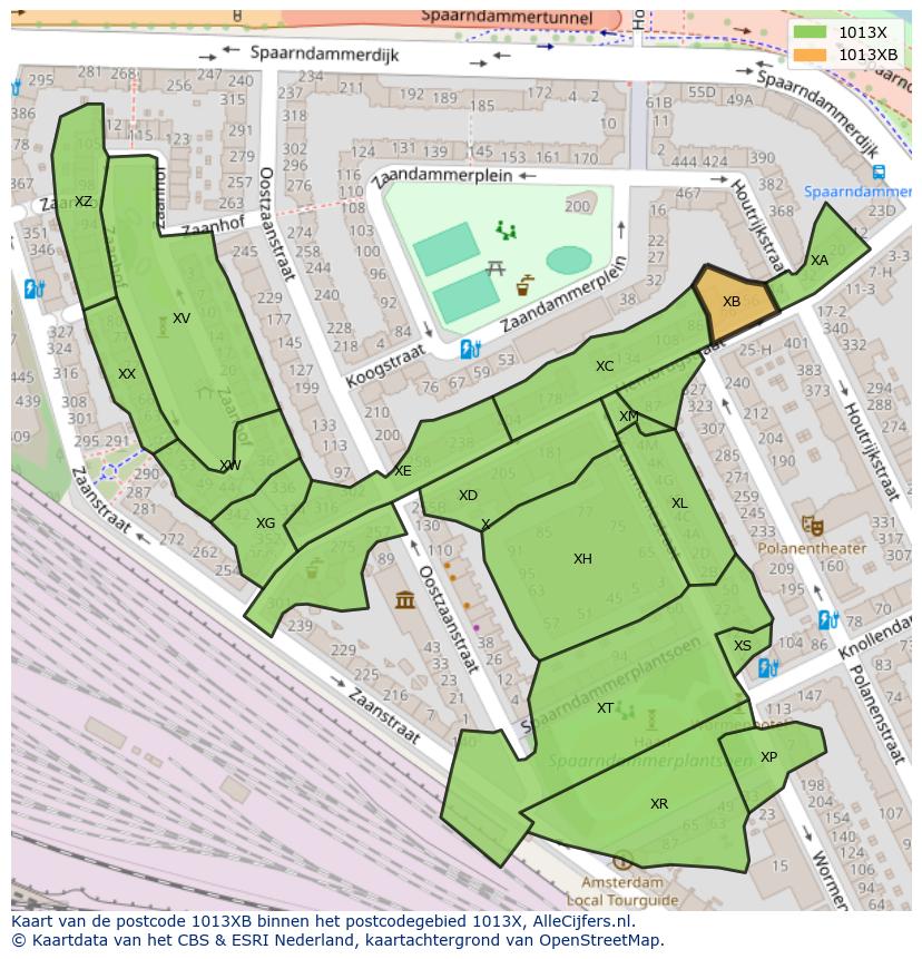 Afbeelding van het postcodegebied 1013 XB op de kaart.