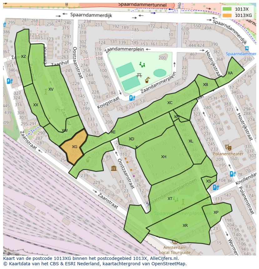 Afbeelding van het postcodegebied 1013 XG op de kaart.