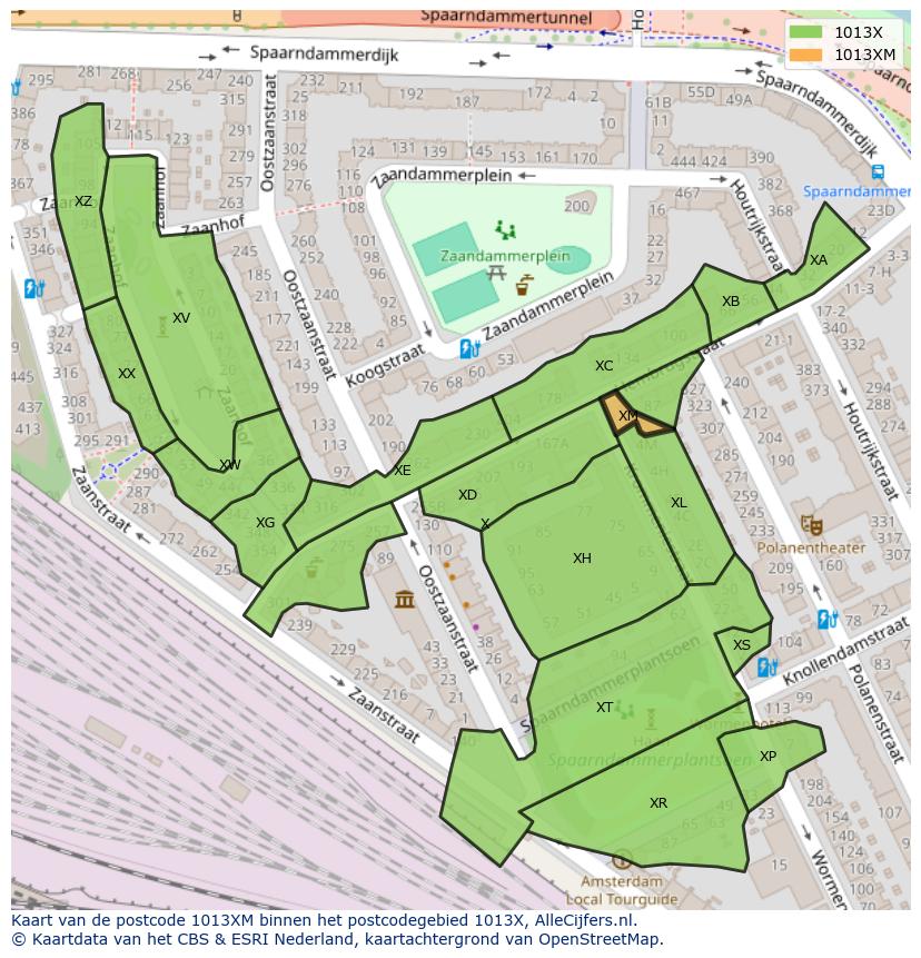 Afbeelding van het postcodegebied 1013 XM op de kaart.