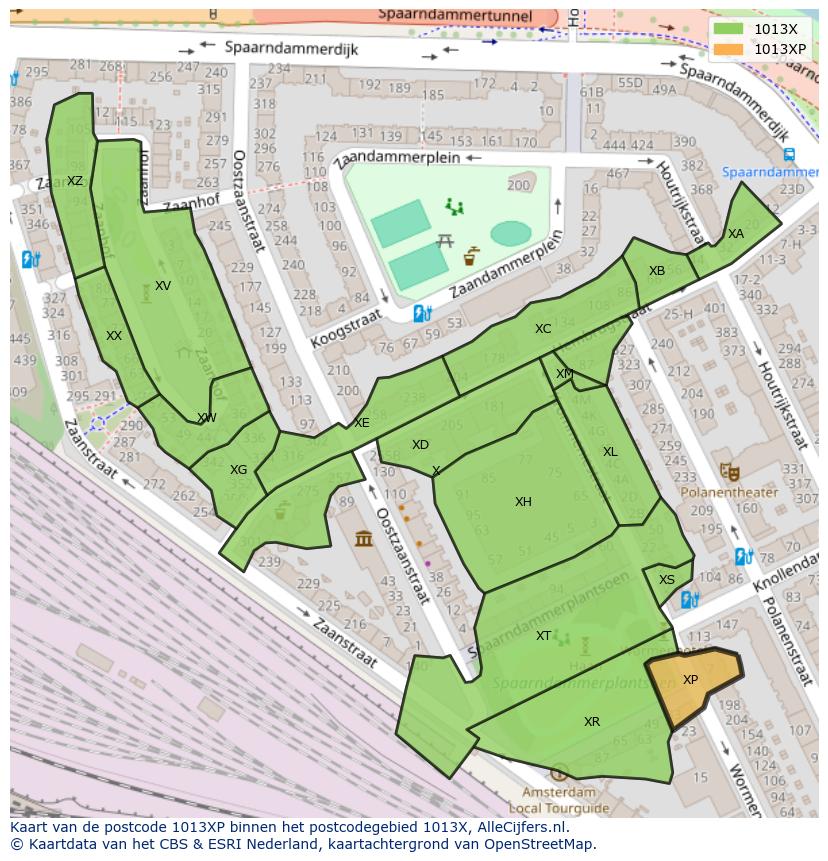 Afbeelding van het postcodegebied 1013 XP op de kaart.
