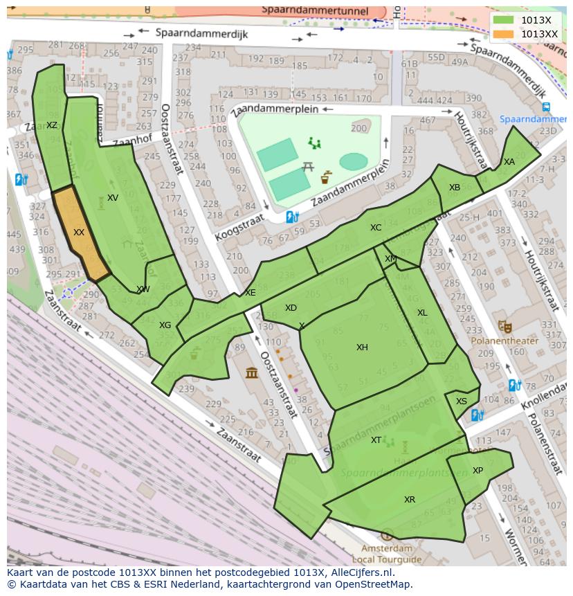 Afbeelding van het postcodegebied 1013 XX op de kaart.