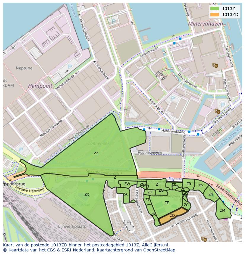 Afbeelding van het postcodegebied 1013 ZD op de kaart.