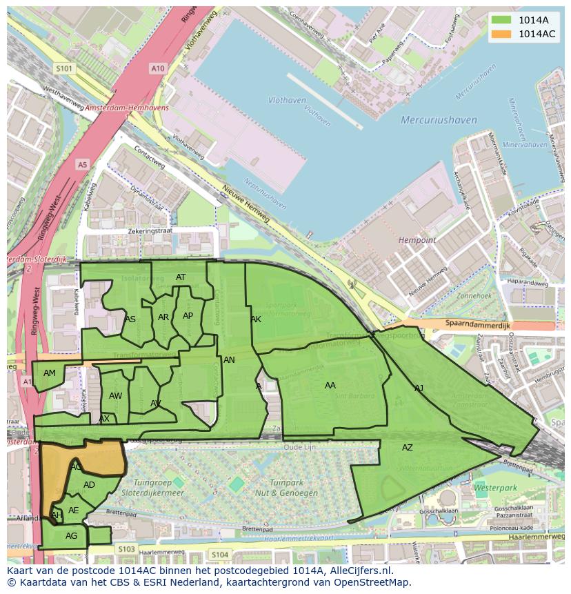 Afbeelding van het postcodegebied 1014 AC op de kaart.