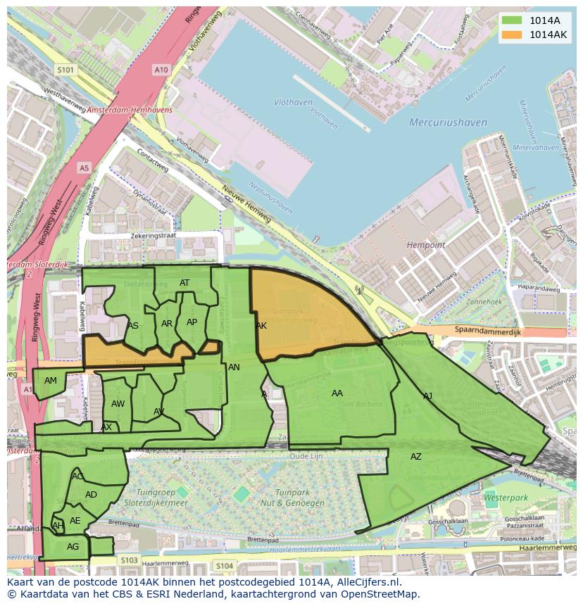Afbeelding van het postcodegebied 1014 AK op de kaart.